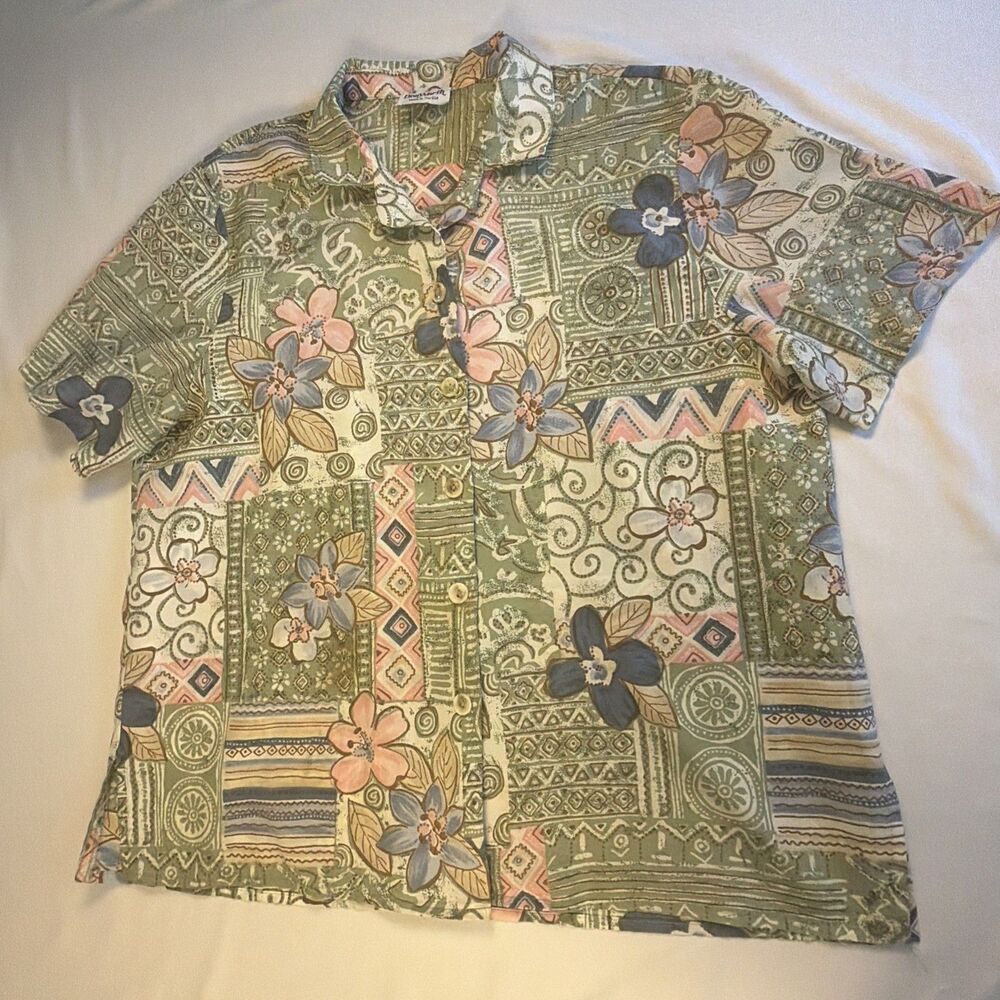 Vtg BonWorth Patchwork Floral Blouse Grannycore Whimsigoth Earthy Shirt USA L